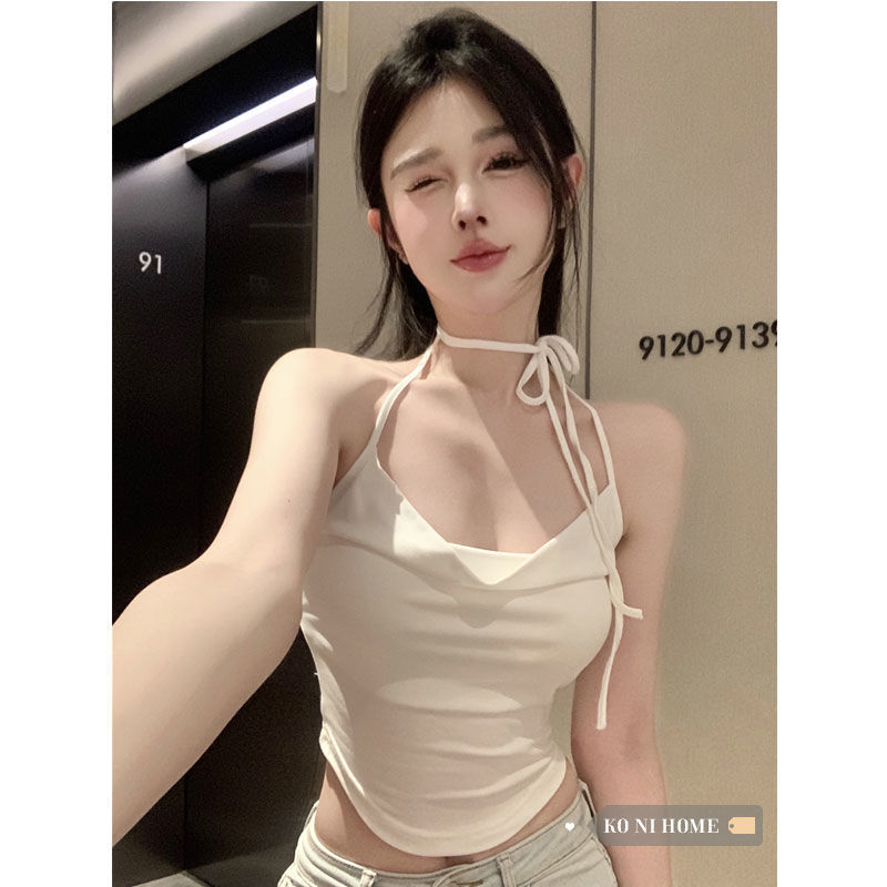 Camisole Women's Light familiar royal sister pure desire wind sweet and spicy Design Summer new halter strap short outer wear top