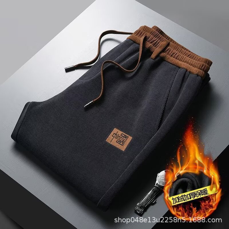 Invierno cálido hombre elástico cómodo mecha de lámpara recta pantalones de calzado de lana para hombre pantalones deportivos casuales sueltos