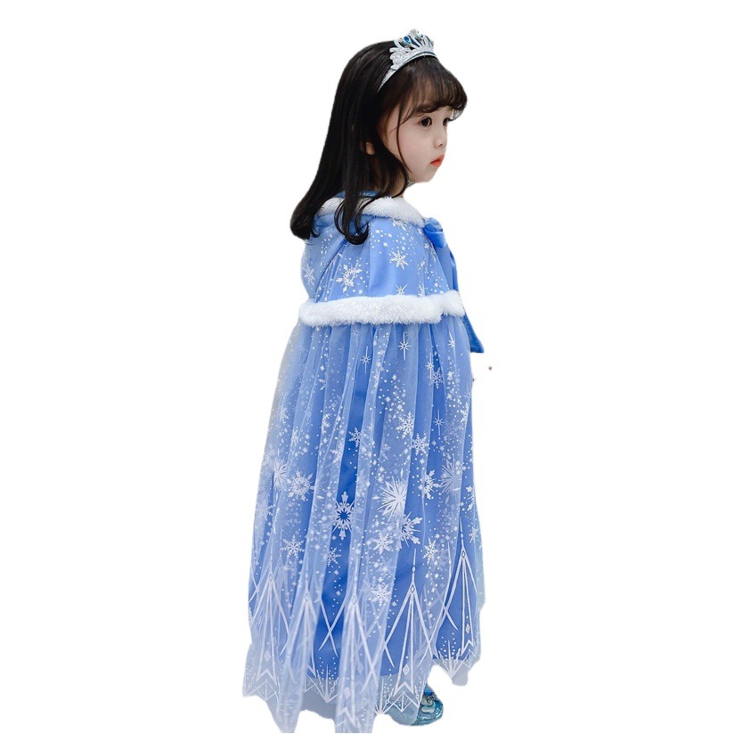 【Premium Selection】Elsa Princess Ice and Snow Cape with Vest for Autumn and Winter, Children's Tie-Wrap Warm Cloak for Older Kids