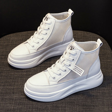 透气网面高帮小白鞋女2025新款夏季百搭爆款真皮厚底休闲运动板鞋