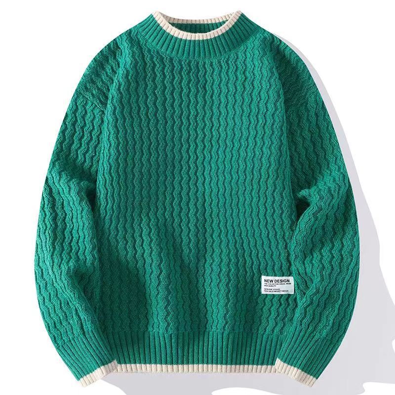 Crewneck Sweater Men's Autumn and Winter New Fashion Twist Flower Trendy Design Youth Loose Top Outer Wear Knitted Sweater