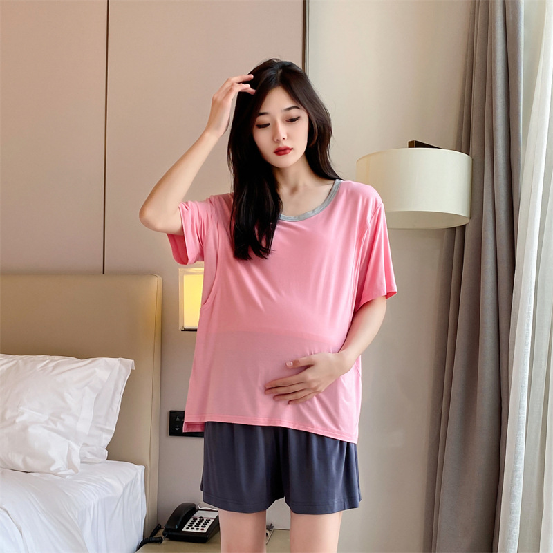 Nursing clothes pajamas short sleeve T-shirt suit cotton modal pregnant women Summer half sleeve nursing confinement home wear
