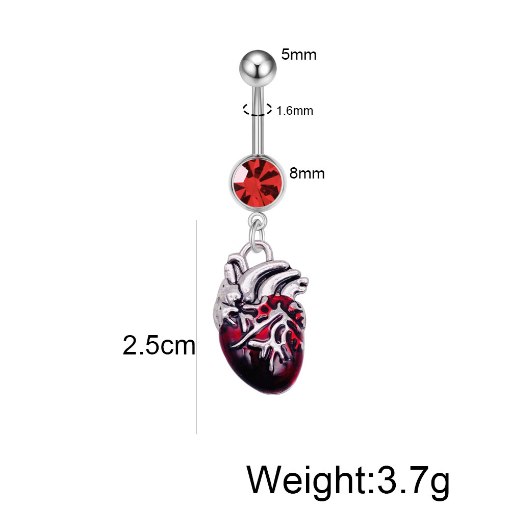 Red Heart Cross Stainless Steel Belly Button Ring Piercing_voghion.com