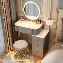 .小戶型60cm岩板輕奢風梳妝台收納櫃一體卧室現代簡約出租房化妝
