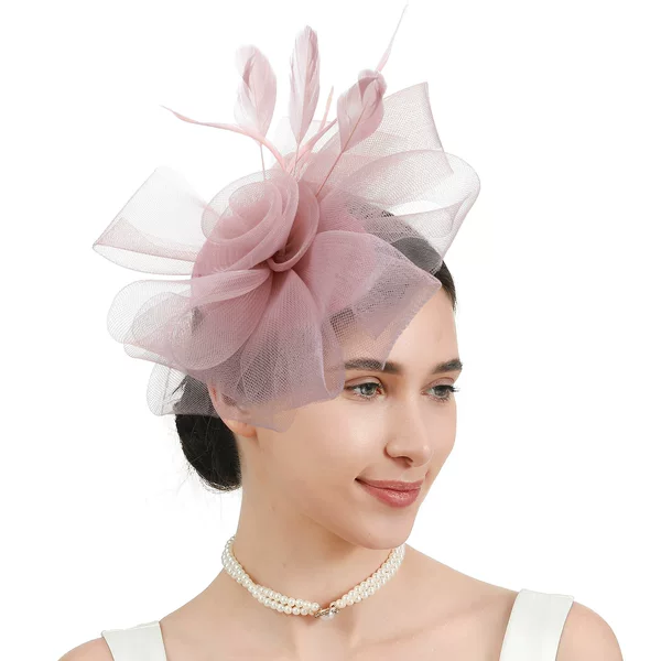 Retro Elegant Bridal Wedding Feather Hair Accessories Women's Tea Party Horse Racing Festival Mesh Head Flower Top Hat Flower Headdress
