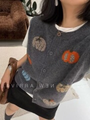 2025早秋羊毛南瓜提花针织衫女马甲休闲显瘦减龄羊毛衫叠穿背心