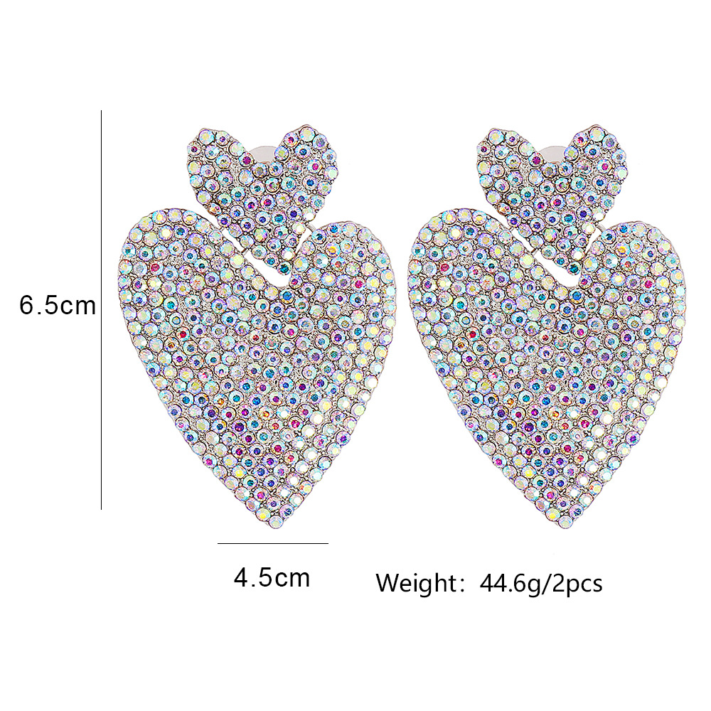 European And American Rhinestone Geometric Heart-shaped Earrings display picture 1