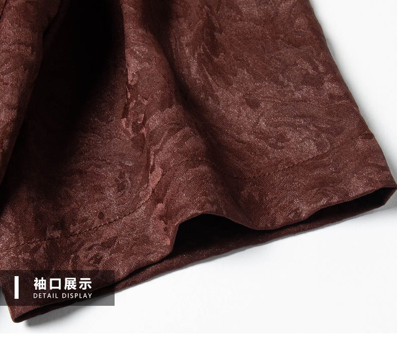 Áo sơ mi nam lụa tơ tằm Xiangyunsha tay ngắn kiểu mới — Nâu đậm 25181 chi tiết 17