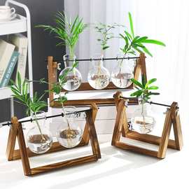 创意木架水培花瓶绿萝玻璃花瓶容器办公室内桌面绿植摆件装饰花盆