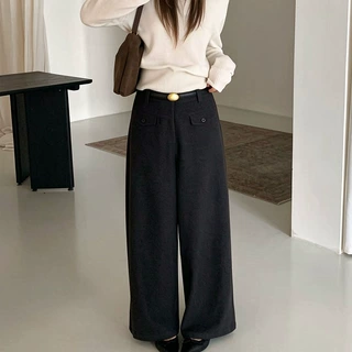 毛呢直筒裤女2026新款日常通勤百搭气质阔腿裤女秋季垂感显瘦窄版