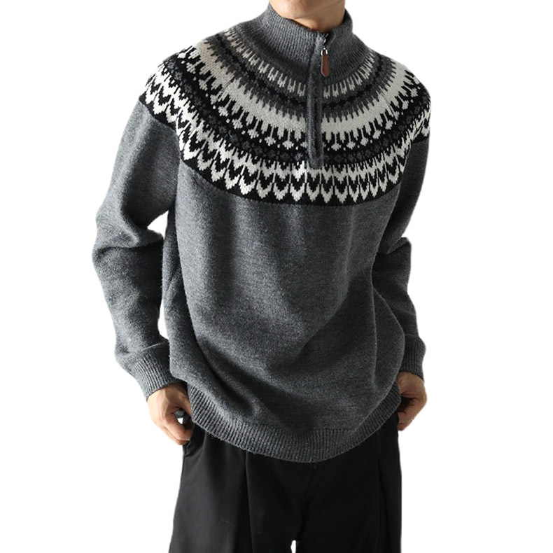 Explosiones transfronterizas de tamaño grande de la isla de Fair Navidad semia cremallera camiseta de punto suéter hombre collar fábrica de marea mayorista