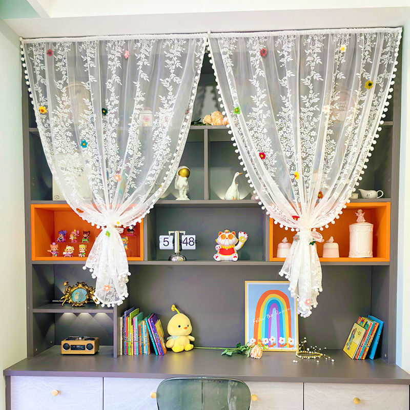 Beautiful Small Jewelry Short Curtain Lace Small Gauze Curtain Living Room Corridor Shelter Curtain Self-adhesive Non-perforated Door Curtain Beautiful Small Jewelry Short Curtain Lace Small Gauze Curtain Living Room Corridor Shelter Curtain Self-adhesive Non-perforated Door Curtain