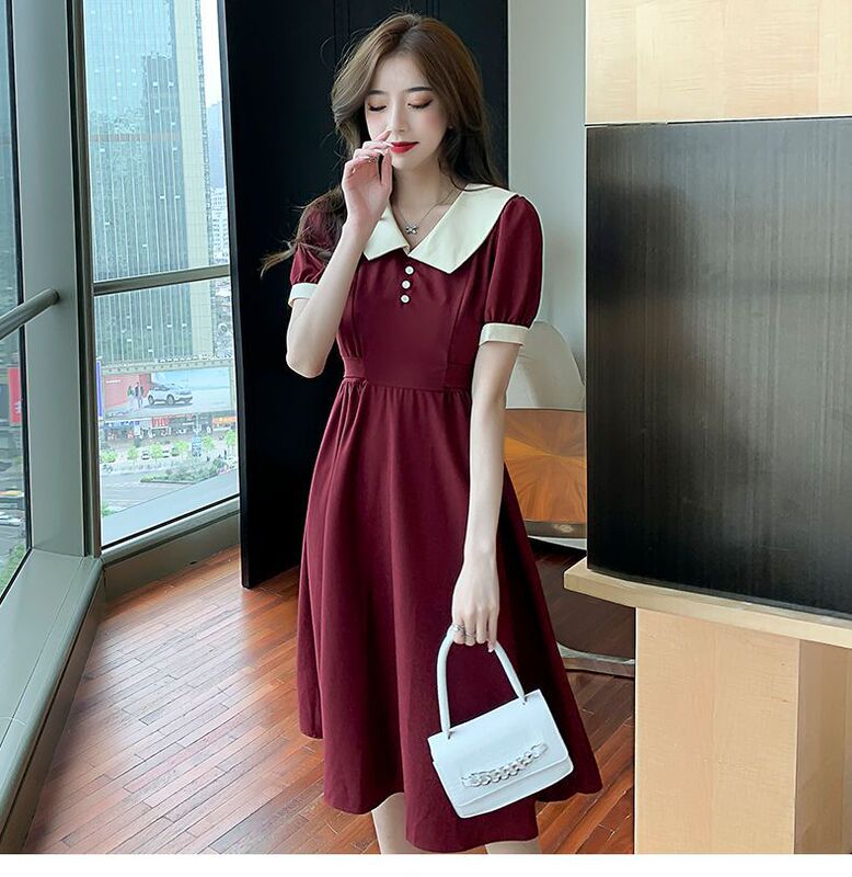 French Retro Style Slimming Long Dress Goddess Style Doll Collar Belt First Love Platycodon Dress Fashion Hepburn Style French Retro Style Slimming Long Dress Goddess Style Doll Collar Belt First Love Platycodon Dress Fashion Hepburn Style