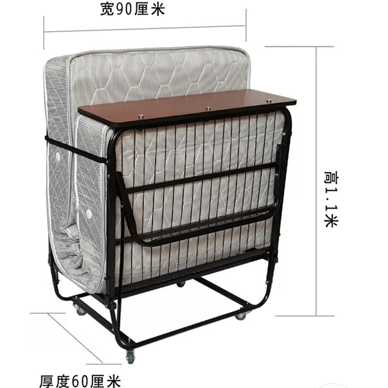 Hotel Extra Bed Folding Bed Household Spring Folding Bed with Wheels Portable Single Folding Bed Metal Nap Bed