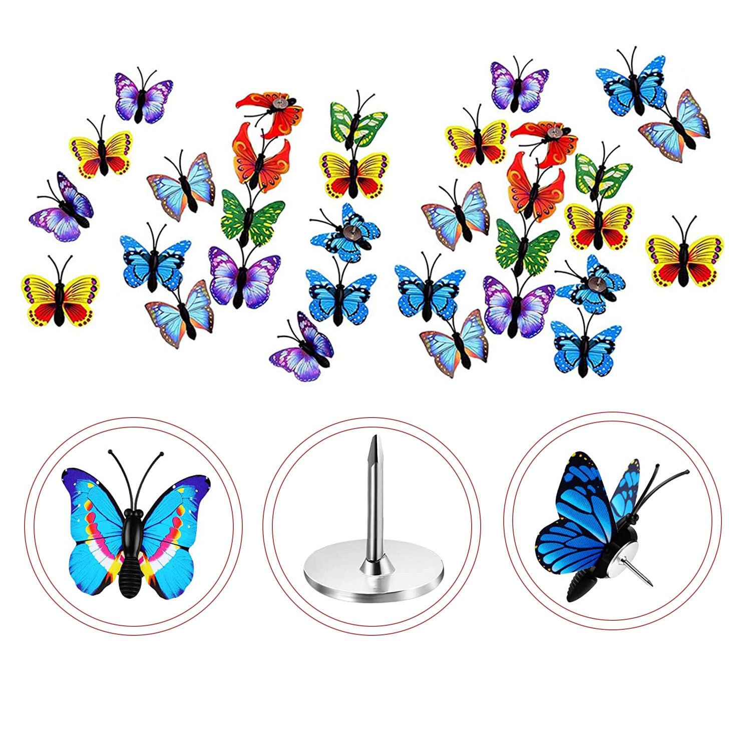 30 unids creativo colorido mariposa pared decoración H en forma de uñas dibujos animados lindo metal PVC pushpin