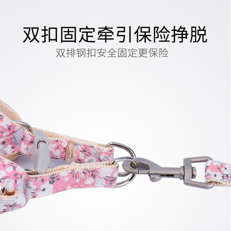 Fabricante en stock nuevo pecho floral para mascotas y traje de cuerda de tracción trasera cuerda de tracción perro cuerda de gato cuerda para caminar