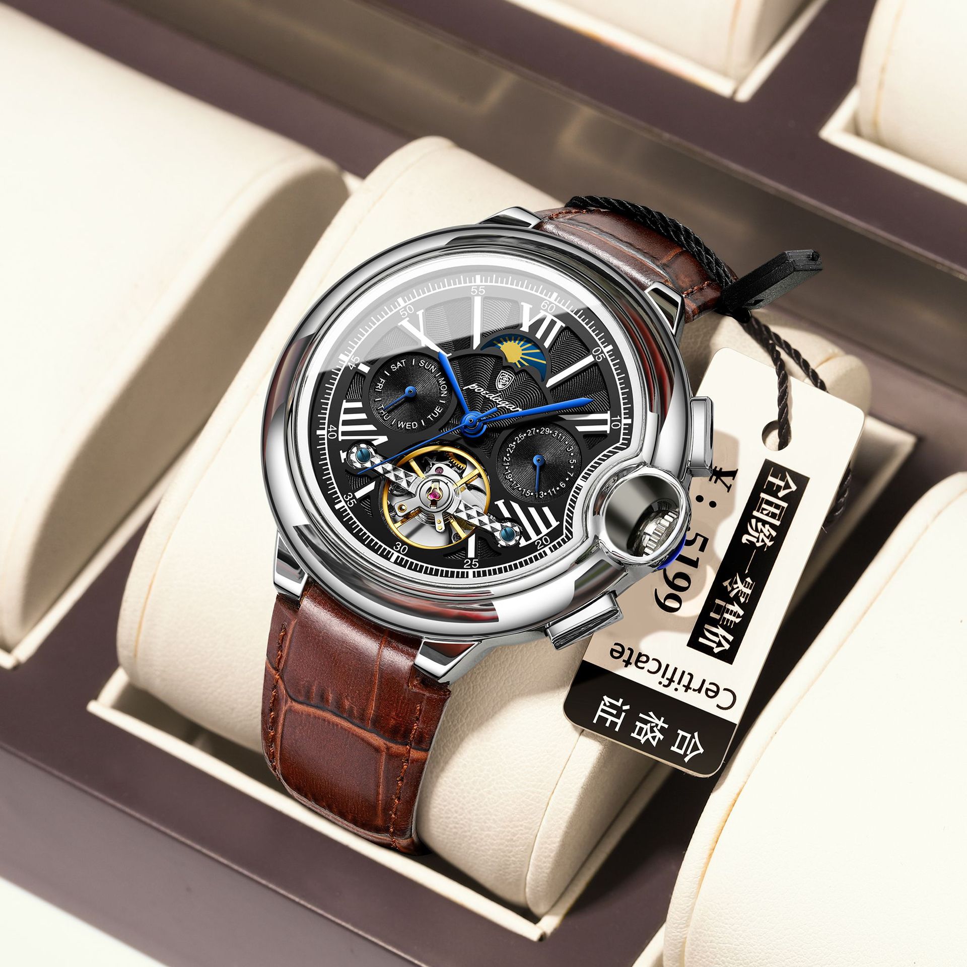 POEDAGAR Pedagree nuevo reloj mecánico impermeable para hombres turbón automático correa de reloj cómodo 1413