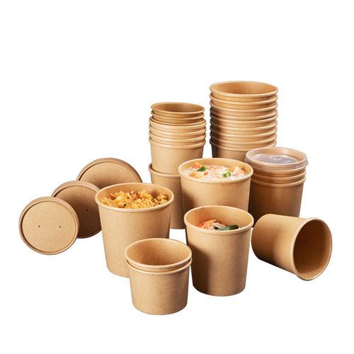 Manufacturer wholesale disposable porridge bucket can print logo take-out packing box kraft paper soup bucket porridge cup paper bowl soup cup 