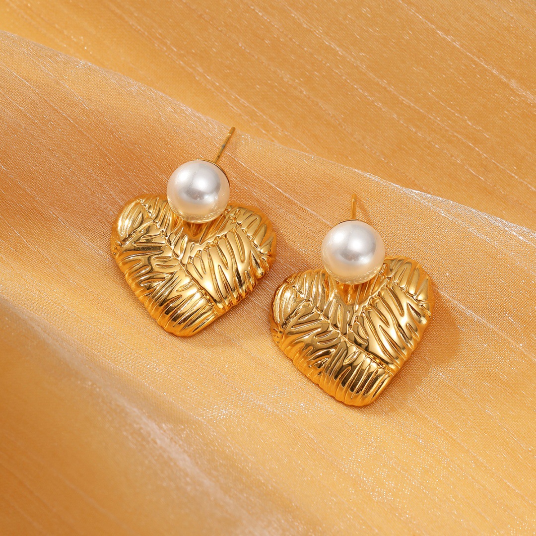 304 Stainless Steel Ear Needle Material 1 Pair Retro Water Droplets Heart Shape Shell Plating 304 Stainless Steel Ear Studs