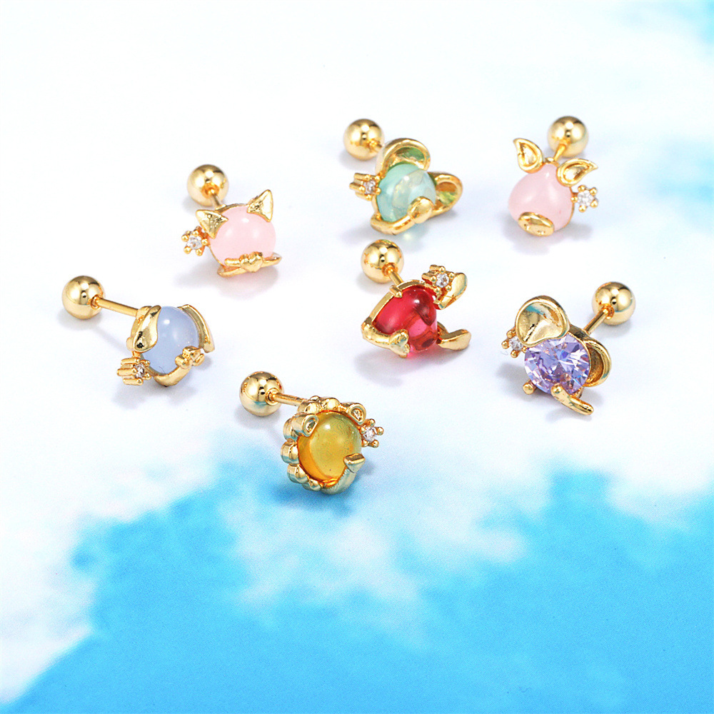 Fashion cute ear copper studs rod screw zircon wholesale