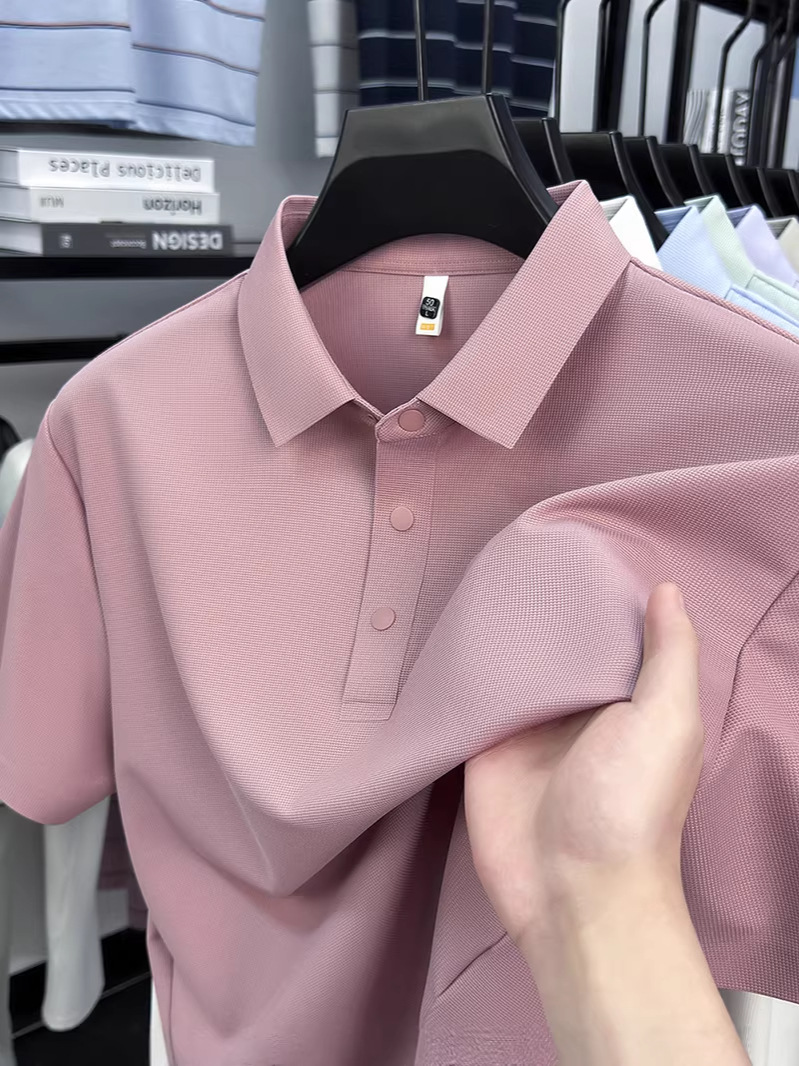跨境外贸高端男士冰丝POLO衫短袖夏季无痕有领速干t恤男衣服批发