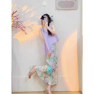 Japanese-Style Pleated Irregular Sleeveless Design Top Youthful Fresh Slimming Outfit Skirt Set for Women