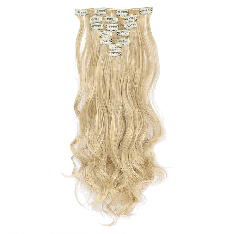 Cross-border foreign trade wig hair patch long curly hair big wave seven-piece set chemical fiber hair patch 17 clip hair in stock
