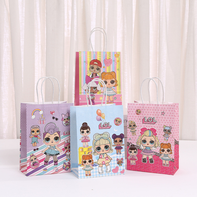 卡通小女孩手提袋儿童生日伴手礼包装袋节日派对零食牛皮纸礼品袋