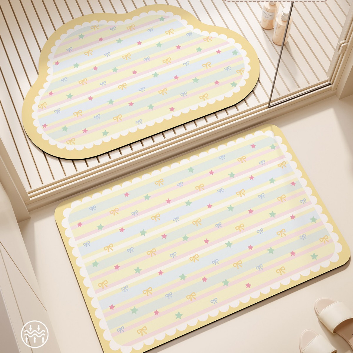 Cream-Colored Bathroom Floor Mat, Diatomaceous Earth Absorbent Non-Slip Mat for Bathroom Entrance, Stain-Resistant and Easy to Maintain, in Stock