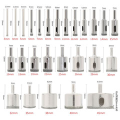 16-pc set of 6-50mm diamond glass drills for marble and ceramic tile hole saws, bead hole drills, and rounders