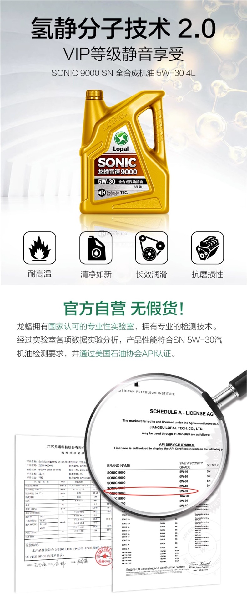 Longpan Fully Synthetic Engine Oil 5W-30 Four-Season Universal Sonic9000 Automotive Engine Lubricant Sn Genuine 4L