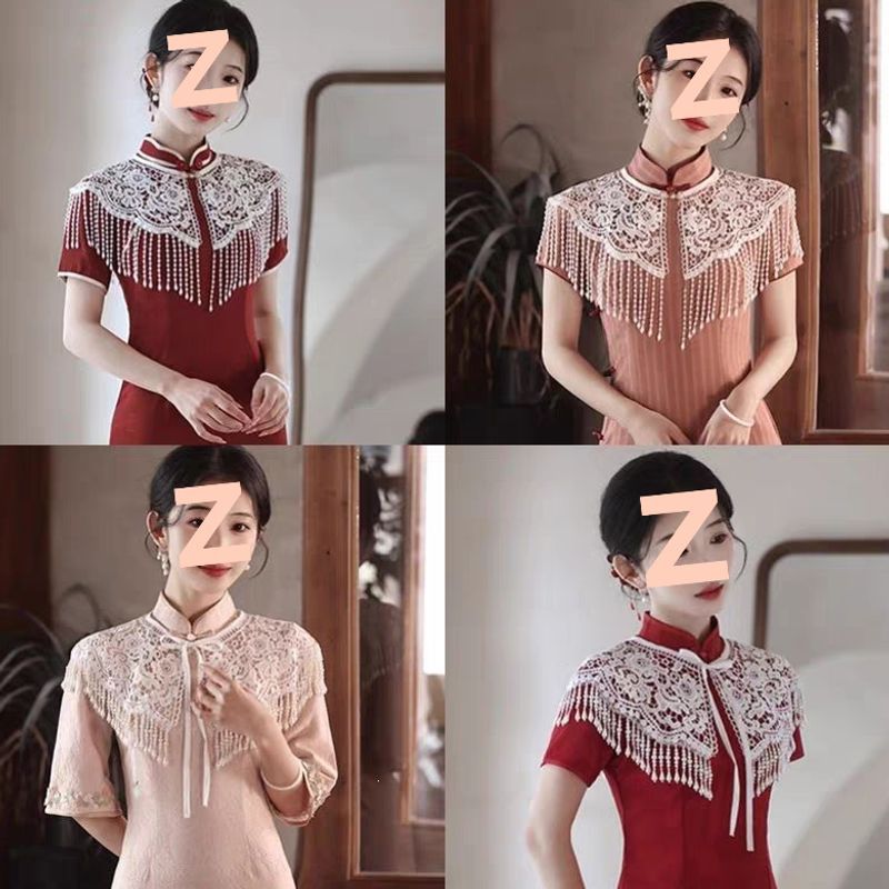 Cheongsam with cloud shoulder, lace, pearl, ancient style, tassel, Hanfu, new Chinese style, improved shawl, traditional Chinese style, layered, super fairy-like and versatile.
