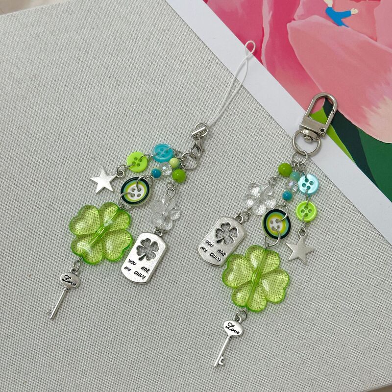 【Destined】Four-Leaf Clover Pendant Handmade High-Value Keychain Beaded Small Pendant Cute Niche Versatile