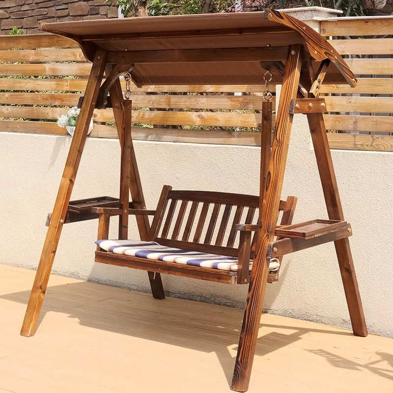 Outdoor Solid Wood Swing Indoor and Outdoor Adult Hanging Chair House Courtyard Anti-Corrosion Rocking Chair Garden Balcony Leisure Swing J*