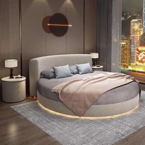 Round Bed Hotel Homestay Princess Erotic Bed Modern Minimalist Large Master Bedroom Leather Bed