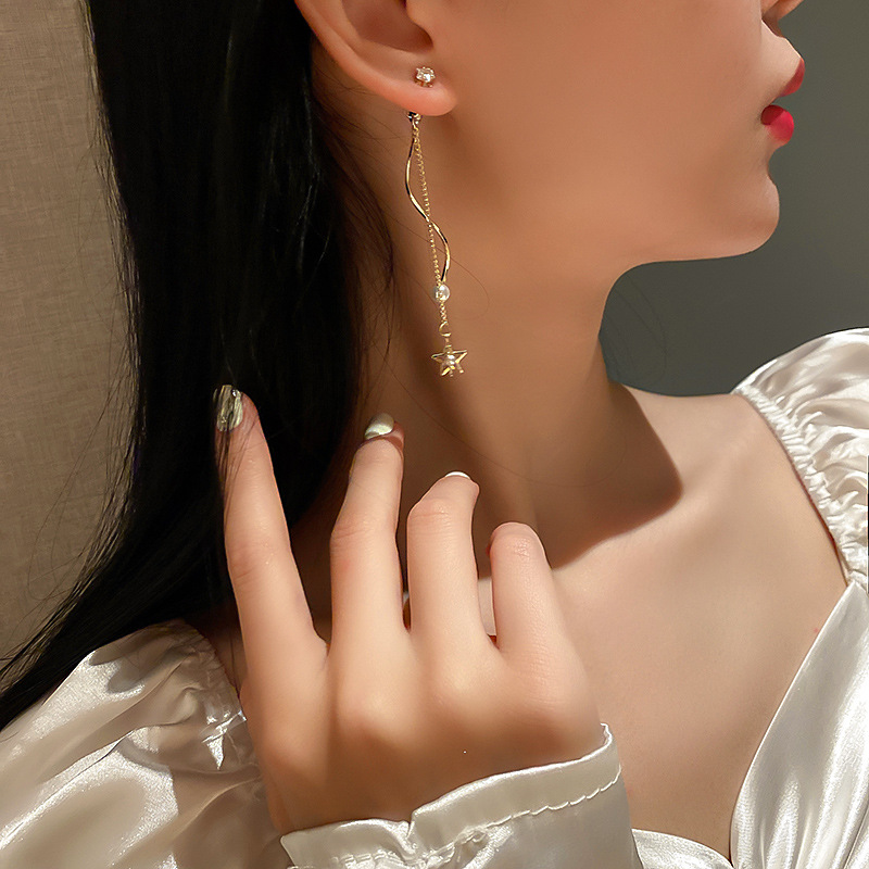 Wholesale Jewelry Pearl Star Tassel Earrings Nihaojewelry display picture 4