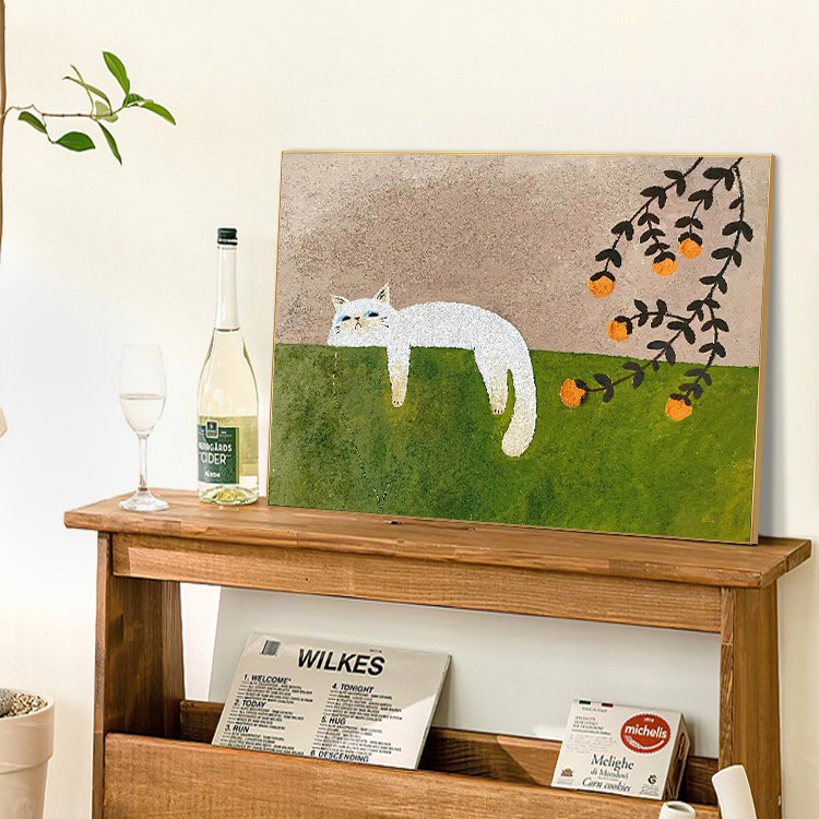 《Leisurely Afternoon》 Living Room Sofa Background Wall Decorative Painting Cat Healing Style Restaurant Hanging Painting Desktop Display Painting