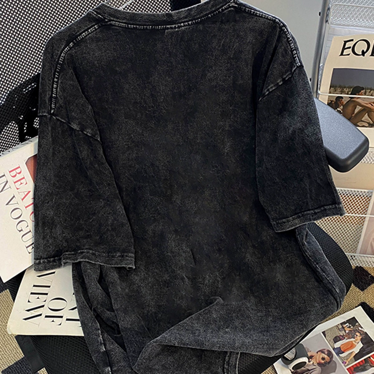 Футболка унисекс из хлопка, плюс-сайз свободного кроя с коротким рукавом — washed black (M–3XL)