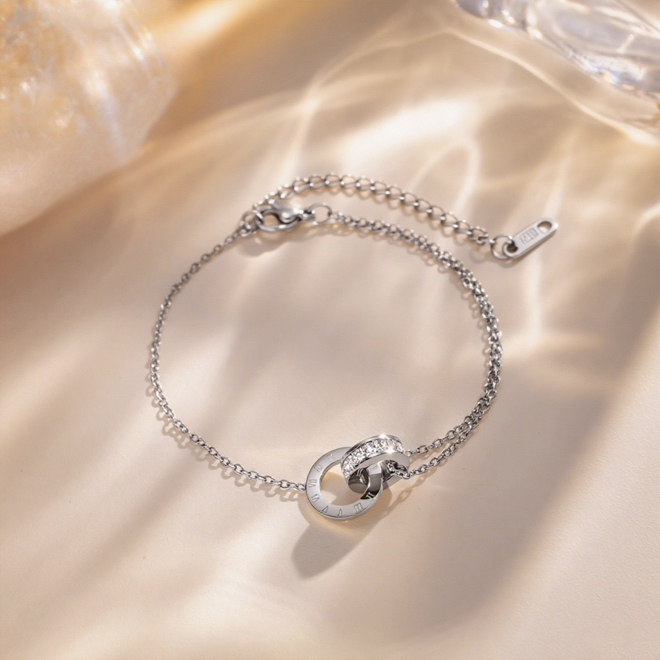 1531-5# silver titanium steel double ring bracelet