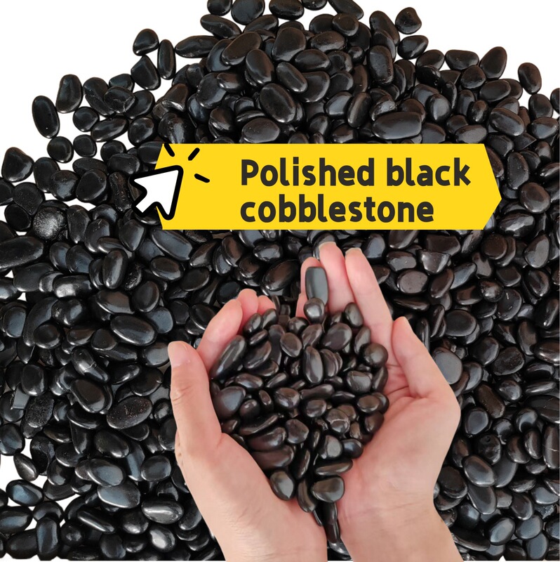 Polished Black Raindrop-Shaped Pebbles for Garden Landscaping, Natural Raw Stones of Various Sizes for Decoration