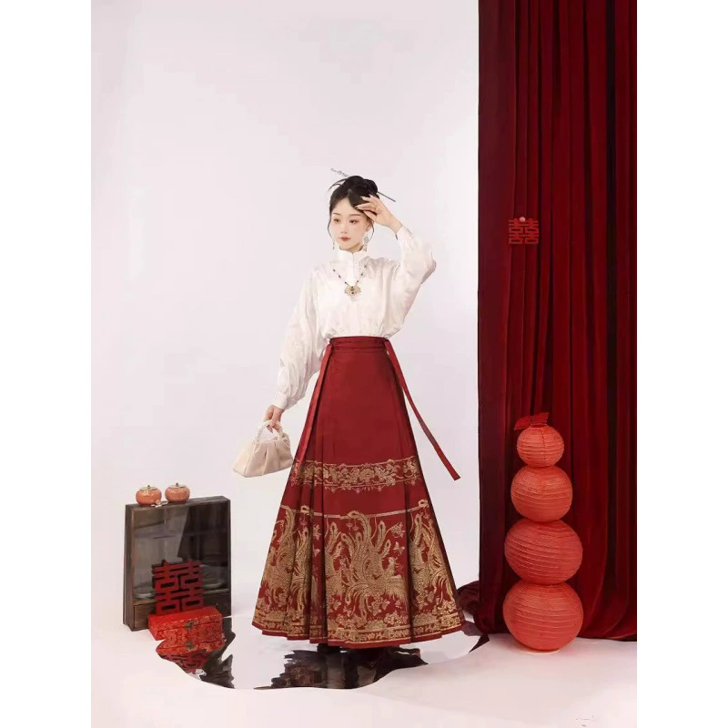 Phoenix, retro long skirt, bright catchy style, Chinese style, fitted