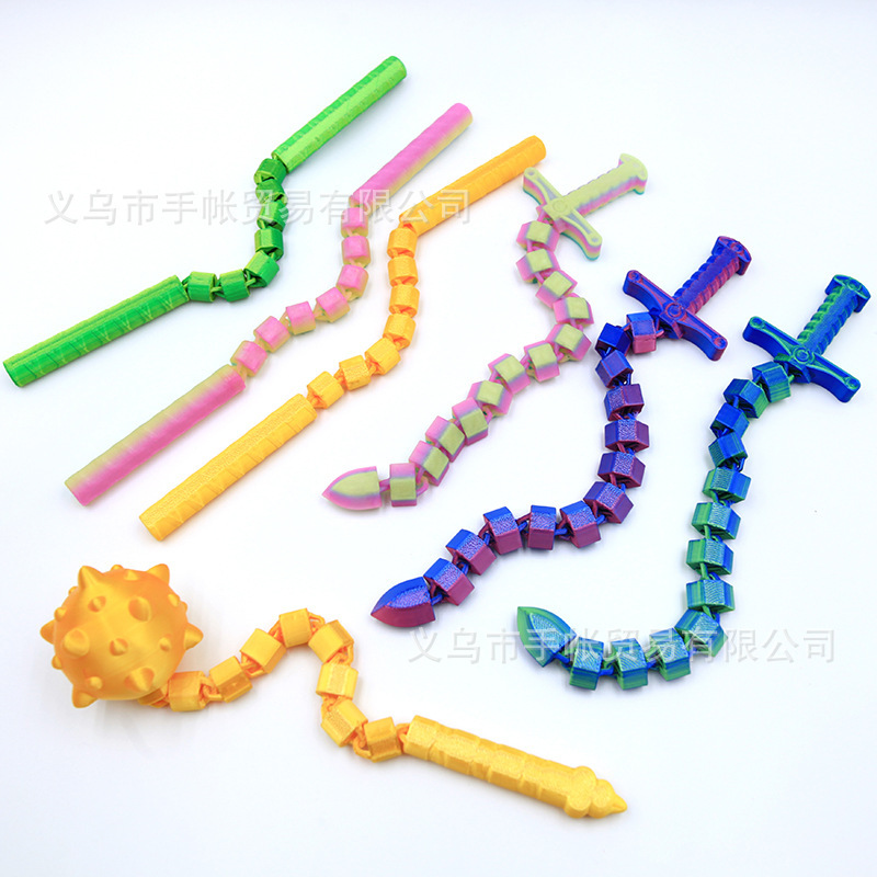 New Movable Sword 3D Printed Toy Joint Movable Sword Decompression Meteor Hammer Sword Whip Nunchaku