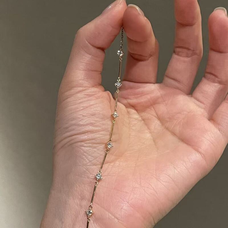 French Minimalist Style Sparkling Diamond-Studded Everyday Versatile Bracelet for Women, Light Luxury Style, Stackable Fine Chain Jewelry