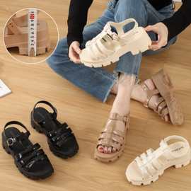 【高定私版】小众风三角标厚底罗马凉鞋包头编织镂空松糕底增高鞋