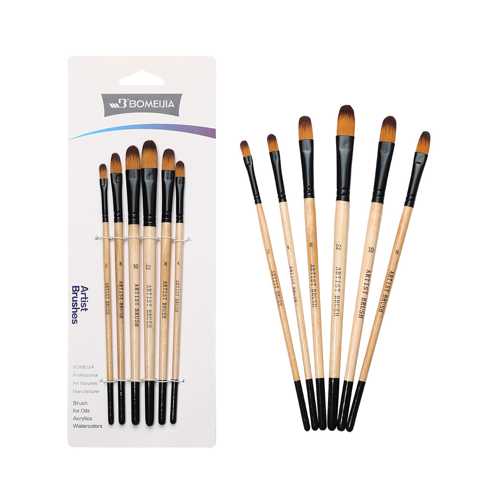 6 pinceles de palo de madera de nylon pinceles de agua de cabello artística DIY pinceles de acuarela acrílico pinceles de pintura a óleo