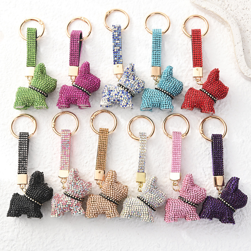 New French Bulldog Keychain with Diamonds, Full Diamond Puppy Car Keychain, Trendy Girl Bag Pendant Gift