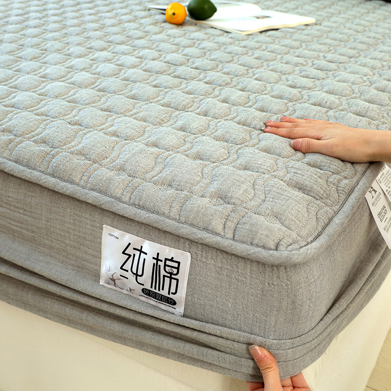 100% Cotton Fitted Sheet Single Piece Class a Cotton Bedspread Quilted Thickeneded Mattress Protector All-Inclusive Anti-Slip Fitted Sheet Cover