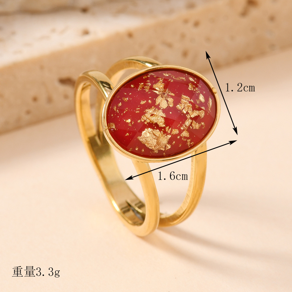Joyas de acero inoxidable de moda europeas y americanas lujosas cortes de gota de oro óleo colorido anillo de titanio elíptico anillo de piedra preciosa