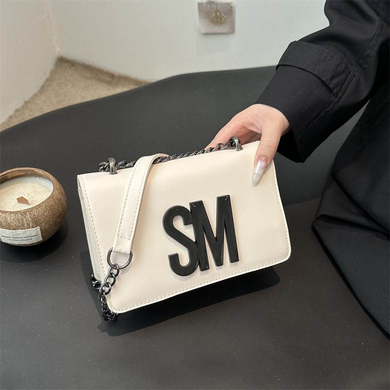 Bolso de mujer de moda versátil, bolso cuadrado de textura, bolso de hombro casual, bolso de cinturón amplio, bolso de letras de mujer