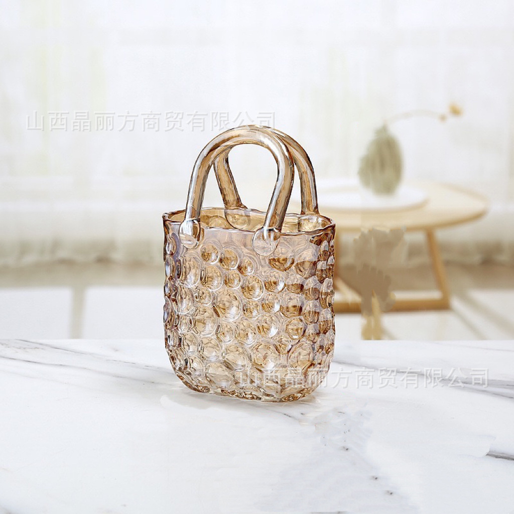Nórdico lujoso bolso de mano creativo punto vasos de vidrio flores hidropónicas escritorio de alta calidad ornamentos decorativos